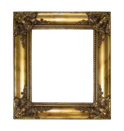 Gold picture frame isolated on white backgroundの写真素材