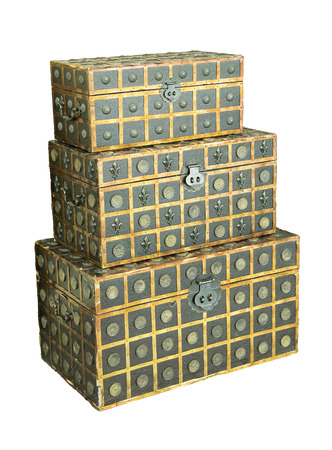 vintage old treasure chest 3 overlapの写真素材
