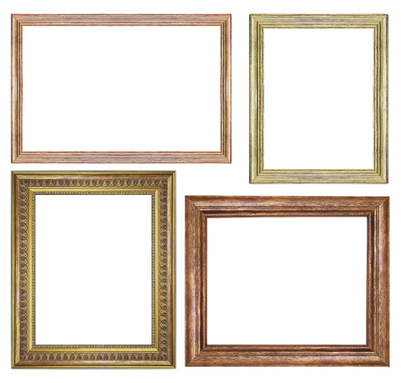 Wooden vintage picture frame isolated on white backgroundの写真素材