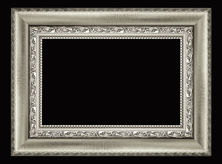 Silver picture frame isolated on black background.の写真素材