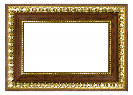Wood vintage picture and photo frame isolated on white backgroundの写真素材