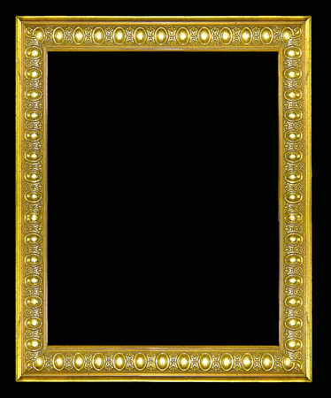 Gold vintage picture and photo frame isolated on black backgroundの写真素材