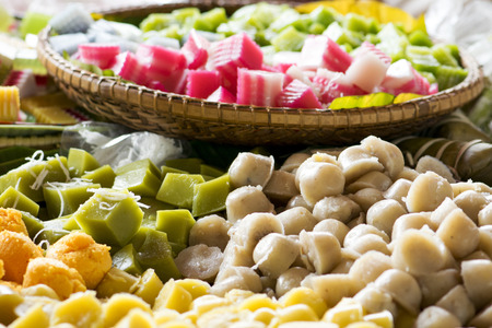 Thailand dessert, variety of Thai dessert at marketの写真素材