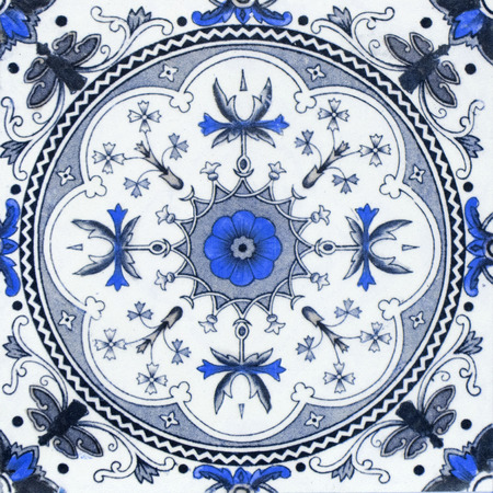 vintage ceramic tiles wall decoration.Turkish ceramic tiles wall backgroundの写真素材