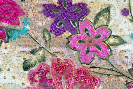 embroidered fabric patternの写真素材