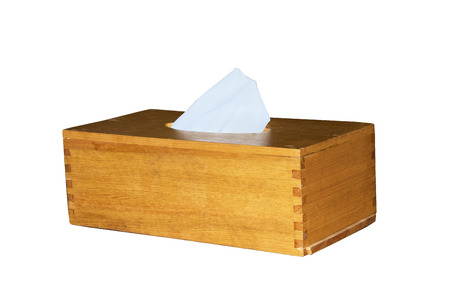 Wooden tissue box isolated on white background,Hinoki Woodの写真素材