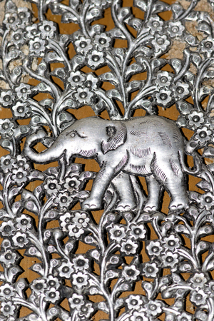 The art of carving silverware.silver floral and elephant texturedの写真素材