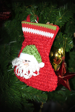 Christmas tree decoration with Christmas stockingの写真素材