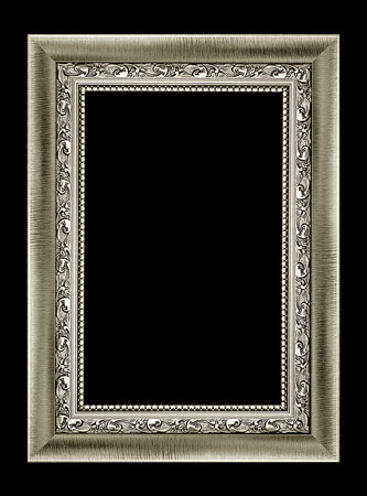 Silver picture frame isolated on black background.の写真素材