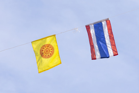 Buddhist & Thai flag in templeの写真素材