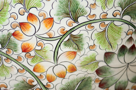 lotus flowers pattern style painting on the ceramic bowlの写真素材