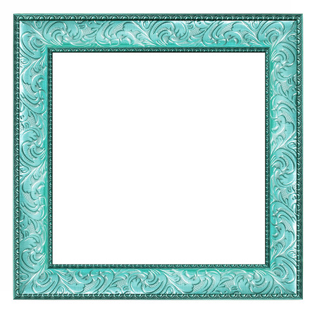 blue vintage picture and photo frame isolated on white backgroundの写真素材
