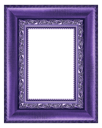 Purple,vintage picture and photo frame isolated on white backgroundの写真素材