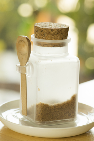 Brown sugar in bottleの写真素材