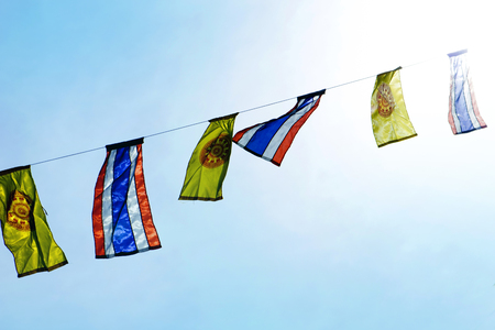 Buddhist & Thai flag in templeの写真素材