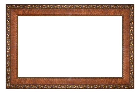 Vintage wood picture frame isolated on white backgroundの写真素材