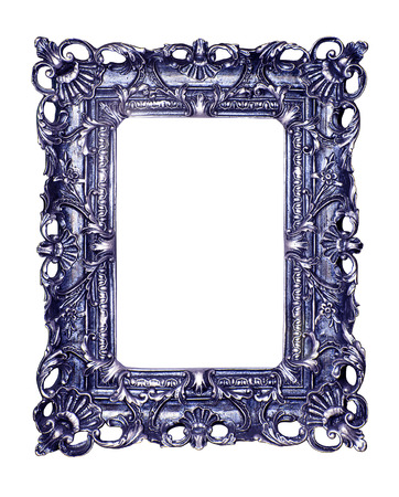 blue vintage picture and photo frame isolated on white backgroundの写真素材