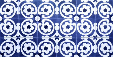 vintage ceramic tiles wall decoration.Turkish ceramic tiles wall backgroundの写真素材