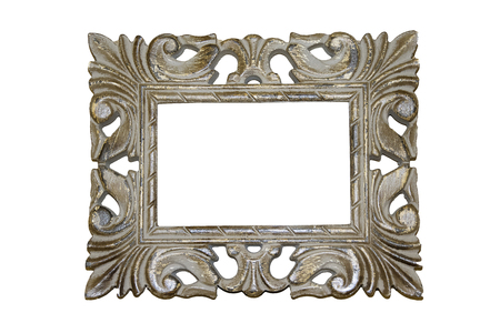 Wooden vintage frame isolated on white backgroundの写真素材