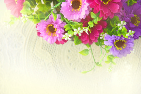 Defocused Bokeh twinkling lights Vintage background. purple flower.の写真素材