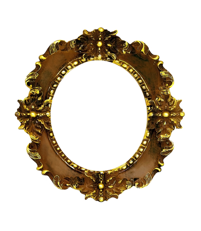 Circle brown vintage picture frame isolated on white background.の写真素材