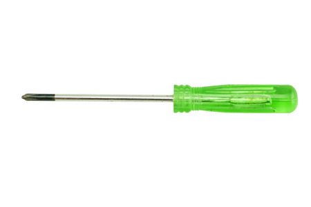 Screwdriver isolated on White Background. Top View of Green Handle Screwdriver Tool with Space for Text or Image.の写真素材