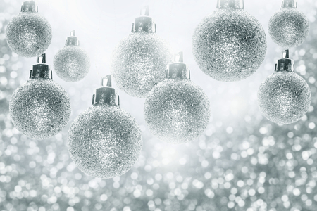 Christmas decorations, silver ball of christmas on bokeh background.の写真素材