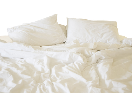 Close up white bedding sheets and pillow Isolated.の写真素材