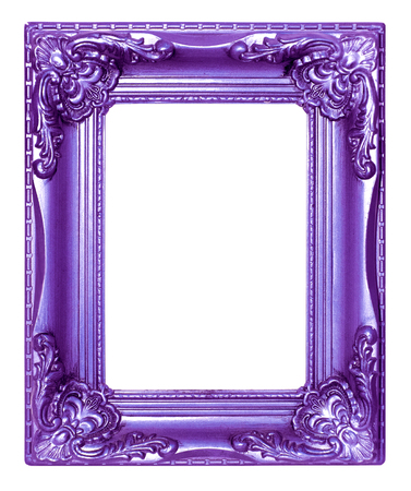Purple vintage picture and photo frame isolated on white backgroundの写真素材