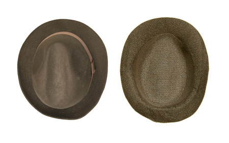 collection of vintage Brown hat isolated on a white, top viewの写真素材