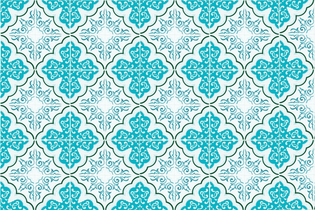 Vintage ceramic tiles wall decoration.Turkish ceramic tiles wall backgroundの写真素材