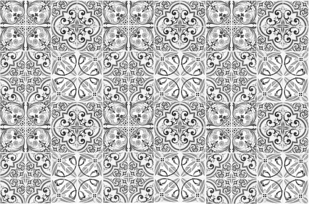 Vintage ceramic tiles wall decoration.Turkish ceramic tiles wall backgroundの写真素材