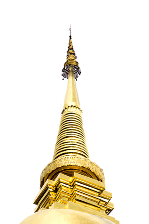 Gold pagoda at "Wat Phra Singh" temple in Chiang Mai Isolated on White Backgroundの写真素材