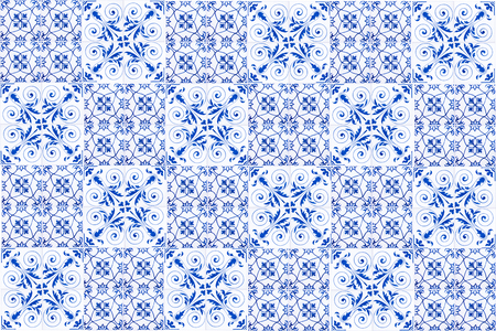 Vintage ceramic tiles wall decoration.Turkish ceramic tiles wall backgroundの写真素材