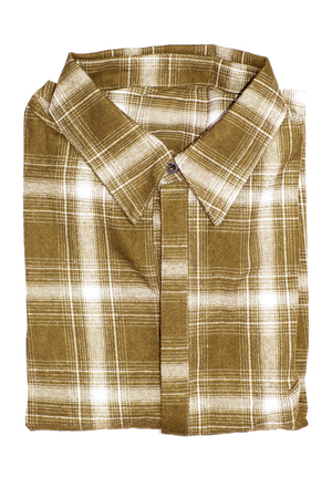 Top view of brown checkered shirt  folded isolated on white backgroundの写真素材