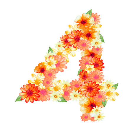 number design with colorful flowers on white backgroundの写真素材