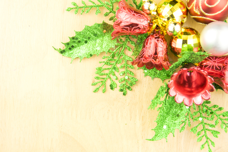 Christmas decoration on wood table backgroundの写真素材