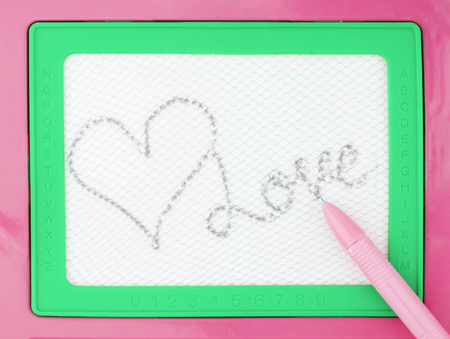 Magnetic drawing board, toy block with word. LOVEの写真素材