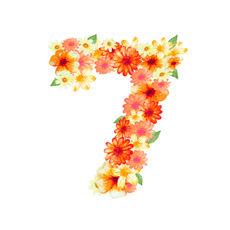 number design with colorful flowers on white backgroundの写真素材