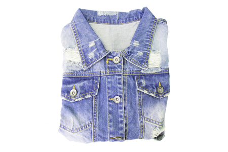 Blue jean. Jacket jean folded isolated on white background. Top view.の写真素材