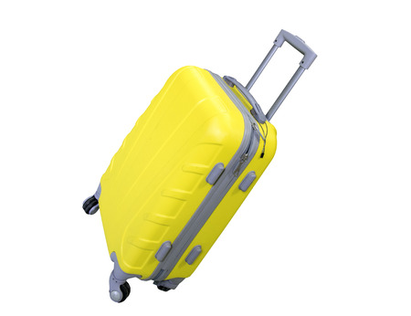 Yellow suitcase isolated on white backgroundの写真素材