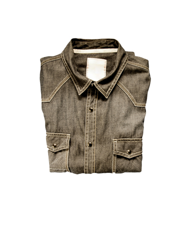 Top view of black checkered shirt  folded isolated on white backgroundの写真素材