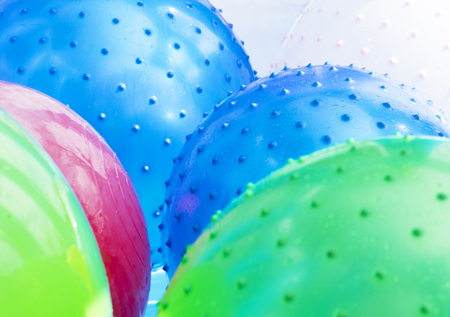 Beach Ball Floating in Swimming Poolの写真素材