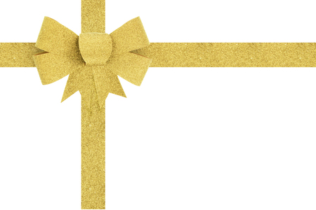 Gold ribbon bow gift on white backgroundの写真素材