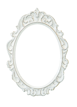 Vintage ceramic oval frame isolated on white backgroundの写真素材