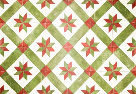 Colorful vintage ceramic tiles wall decoration.Turkish ceramic tiles wall backgroundの写真素材