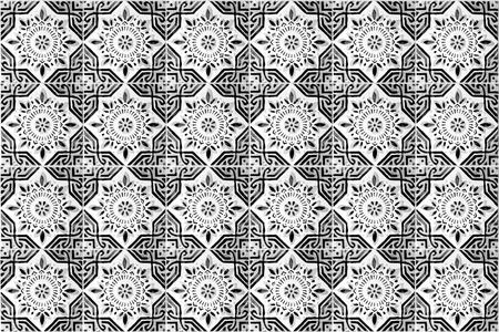 Vintage ceramic tiles wall decoration.Turkish ceramic tiles wall backgroundの写真素材