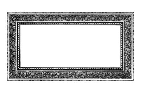 Vintage wood picture frame isolated on white backgroundの写真素材