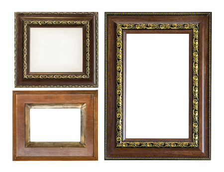 collection of wood picture frame isolated on white background.の写真素材