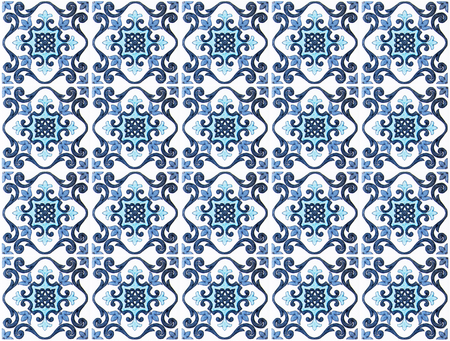 Colorful vintage ceramic tiles wall decoration.Turkish ceramic tiles wall backgroundの写真素材